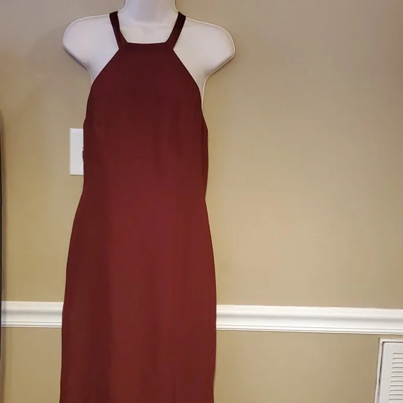 After Six Halter Neck Side Slit Gown In Cabernet Size 8R NWOTS Dresses